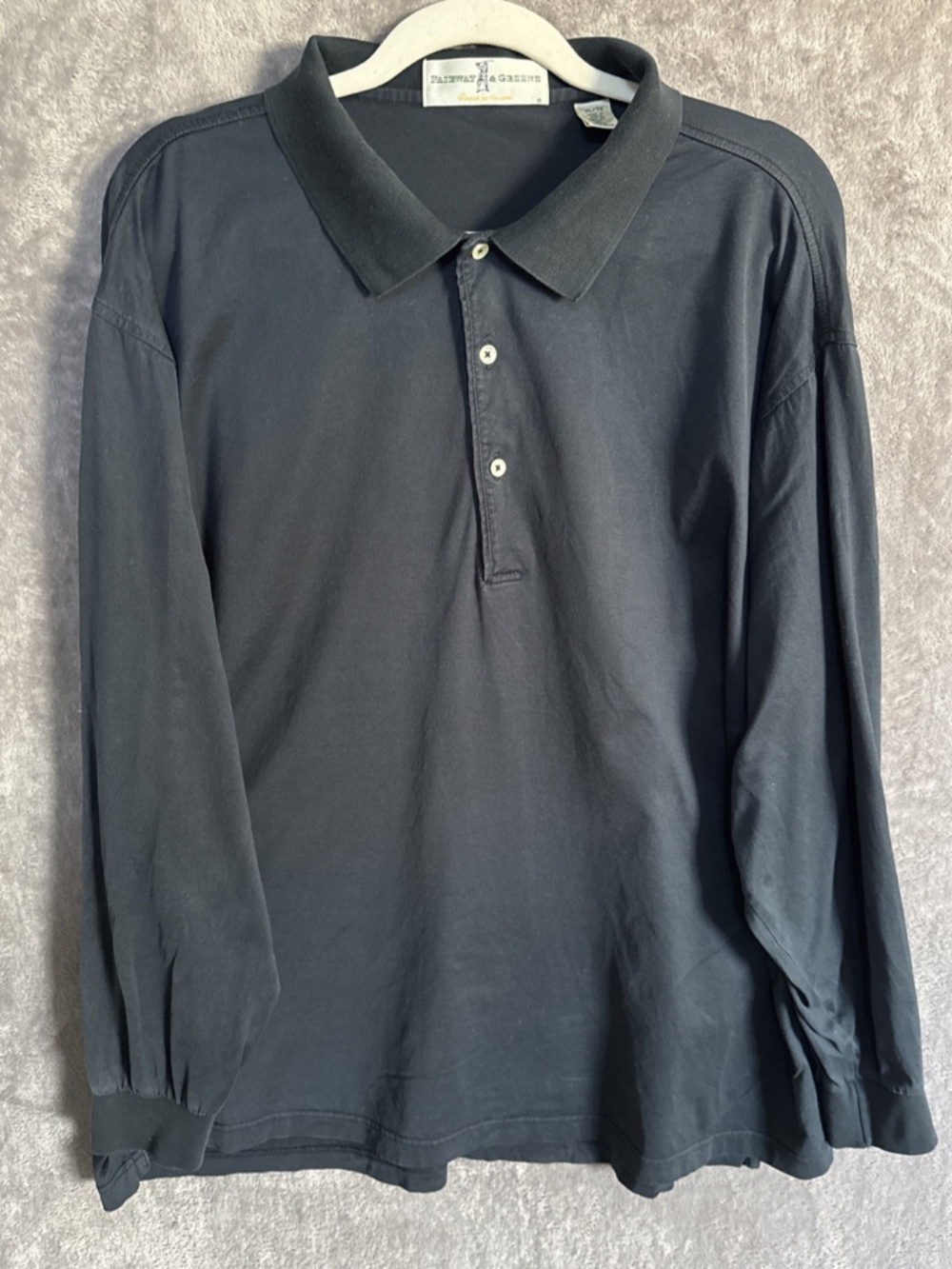 Fairway & Greene Men's Long Sleeve 3-Button Polo Black 100% Cotton XL